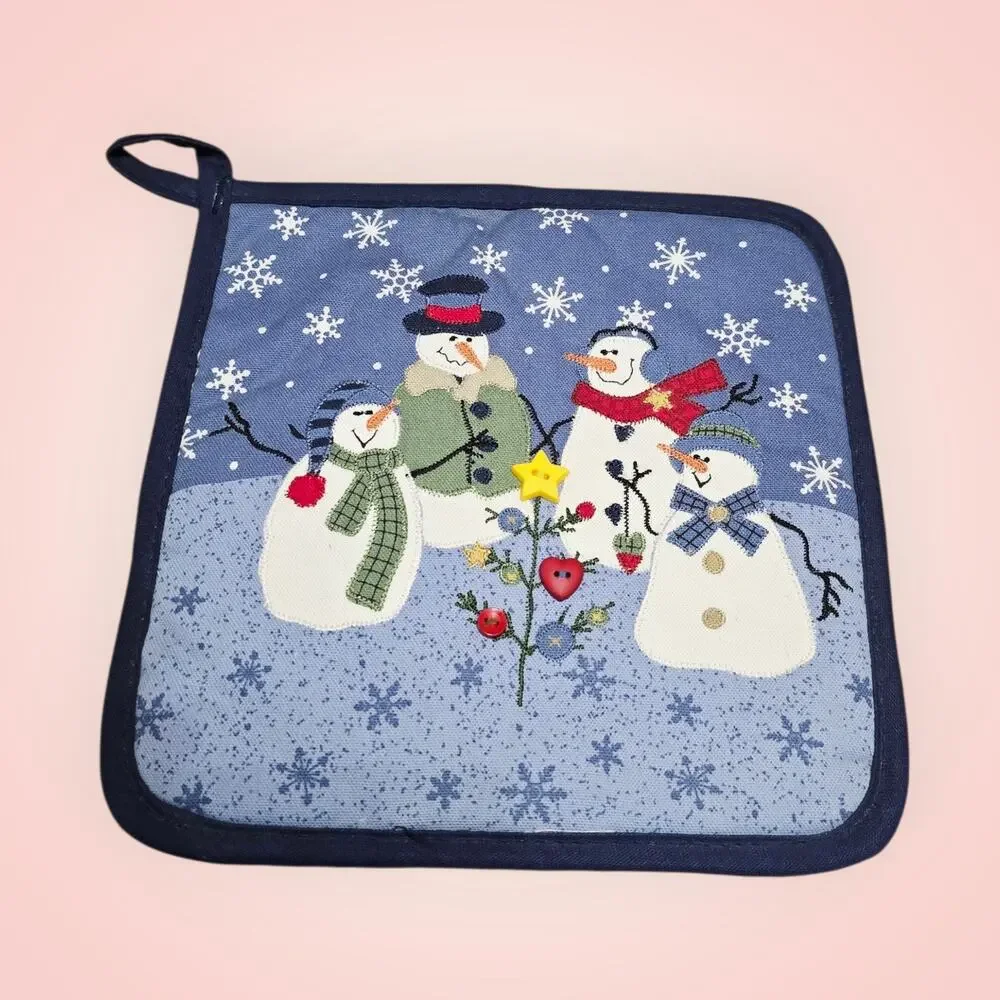 Vintage Set Of 3 Christmas Pot Holders Christmas Tree And Snowmen NOS